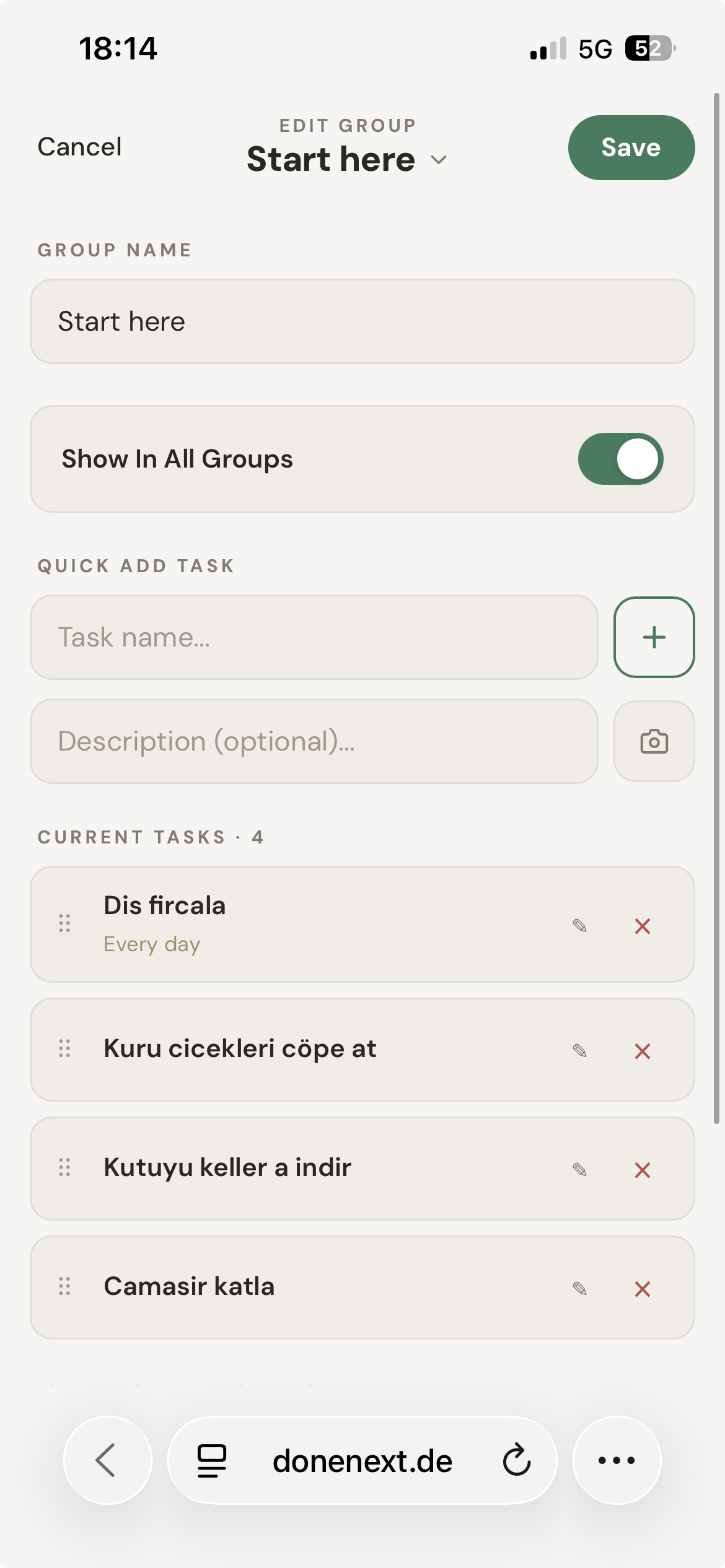 Done!Next mobil web arayuzu ekran goruntusu